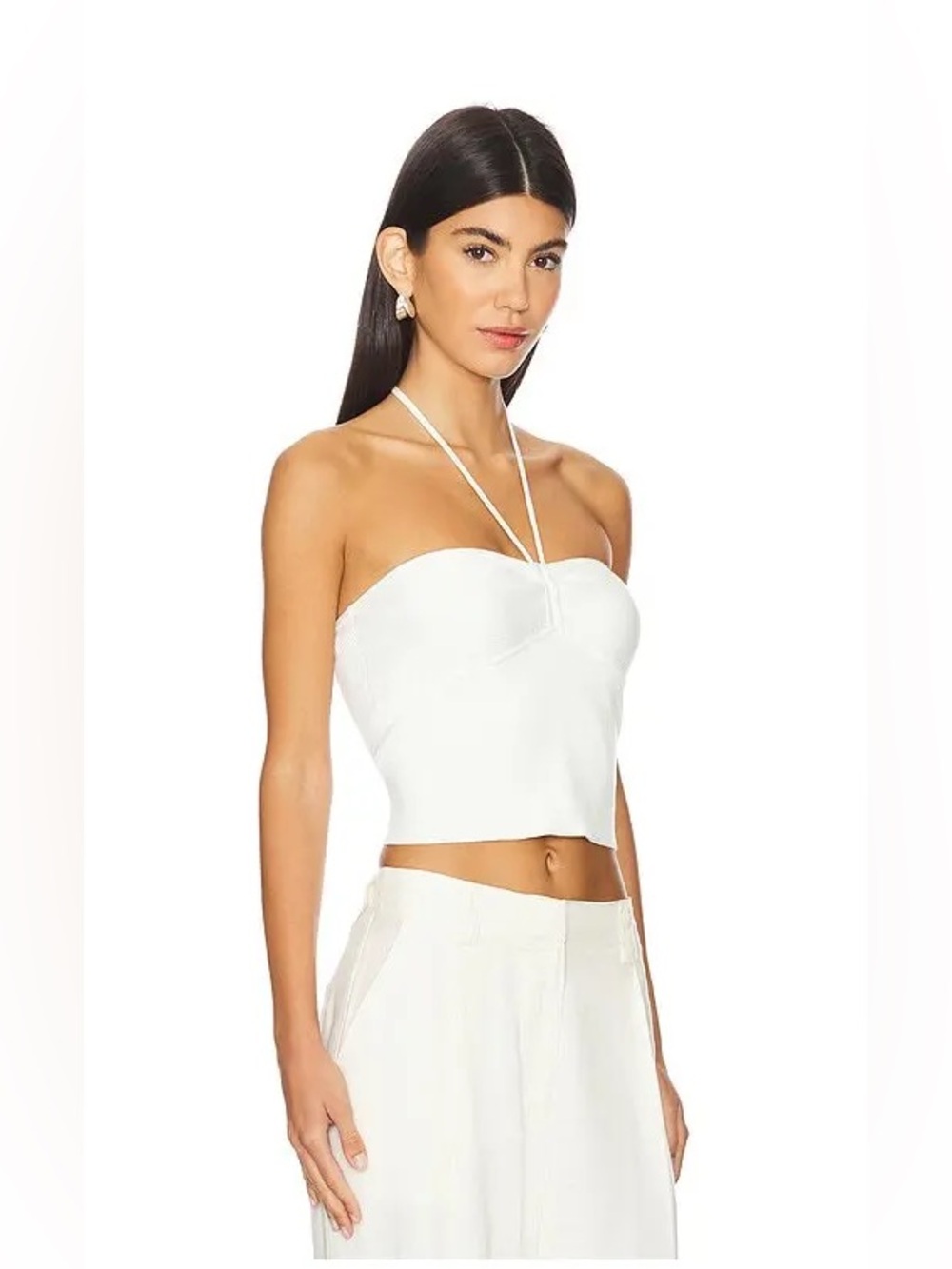 Alice + Olivia White Strapless Halter Crop Top
